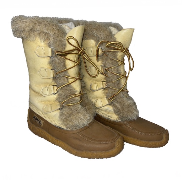 Vintage Sorel Nanook Leather Fur Winter Snow Boots, Sz 8 - Picture 1 of 12